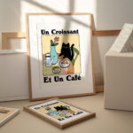French Cafe Croissant Cat Print, Retro Drink Poster, Bistro Coffee Posters, Un Cafe Sil Vous Plait, Kitchen Decor, Unique Posters, UNFRAMED - Image 2