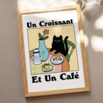 French Cafe Croissant Cat Print, Retro Drink Poster, Bistro Coffee Posters, Un Cafe Sil Vous Plait, Kitchen Decor, Unique Posters, UNFRAMED - Image 3