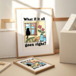 Colorful Cat Print, What if it all goes right Quote Poster, Chat Noir Print, Retro Cat Poster, Bistro Coffee Posters, Eclectic Art, UNFRAMED - Image 2