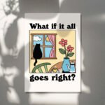 Colorful Cat Print, What if it all goes right Quote Poster, Chat Noir Print, Retro Cat Poster, Bistro Coffee Posters, Eclectic Art, UNFRAMED - Image 6