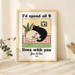 CUSTOM Couple Print, Personalized Cat Illustration, Anniversary Engagement Valentines Gift Idea, Cute Wall decor, Aesthetic Cats, UNFRAMED