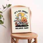 Balance Cat Print, Its all about Balance Baby Quote Poster, Retro Unicycle Cat Posters, Cottagecore Mushroom Farmhouse Prints, UNFRAMED - Image 5
