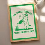 Cat and Plant Print, Small things great love Quote Poster, Retro Water your Plants Poster, Simple Green Botanical Farmhouse Print, UNFRAMED - Image 3