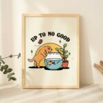 Kitten and Fish Bowl Print, Up to no Good Poster, Cheeky Cat Posters, Nursery Kids Room Prints, Unique Matisse Print, Gallery Wall, UNFRAMED