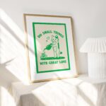 Cat and Plant Print, Small things great love Quote Poster, Retro Water your Plants Poster, Simple Green Botanical Farmhouse Print, UNFRAMED - Image 2