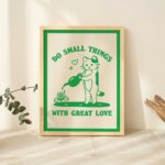 Cat and Plant Print, Small things great love Quote Poster, Retro Water your Plants Poster, Simple Green Botanical Farmhouse Print, UNFRAMED