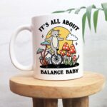 Balance Cat Quote Mug, Its all About Balance Baby Kitty Mushroom Coffee Mug, Positive Quote, Retro Cottagecore Mug, Cute Novelty Gift - Image 3