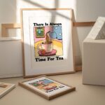 Cafe Tea Colorful Print, Retro Drink Poster, Pink Bistro Coffee Posters, Time for tea Quote, Kitchen Decor Posters, Cute Cafe Art, UNFRAMED - Image 2
