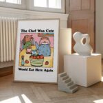 Cafe Dog Cute Print, Retro Drink Poster, Pink Bistro Coffee Posters, The Chef was Cute Would eat here again, Kitchen Decor Posters, UNFRAMED - Image 2