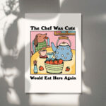 Cafe Dog Cute Print, Retro Drink Poster, Pink Bistro Coffee Posters, The Chef was Cute Would eat here again, Kitchen Decor Posters, UNFRAMED - Image 6