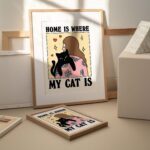 Cute Cat Print, Retro Home is where my cat is Poster, Eclectic Colordul Posters, Cat Lady Prints, Kitchen Decor, Unique Posters, UNFRAMED - Image 3