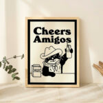 Cowboy Cat Print, Retro Drink Poster, Cowboy Cat Milk Posters, Cheers amigos Quote Prints, Kitchen Decor, Bar Decor Poster, UNFRAMED - Image 3