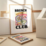 Eclectic Pink Kitchen Print, Brunch Club Cafe Poster, Pancake Food Illustration, Cute Dining Room Prints, Breakfast Posters, Dorm, UNFRAMED - Image 2