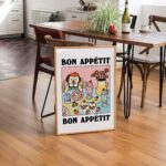 Colorful Cafe Dog Print, Retro Food Poster, Pink Bistro Cake Posters, Bon Appetit French Prints, Kitchen Decor Posters, Bar Prints, UNFRAMED - Image 4
