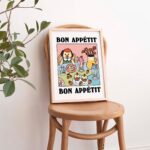 Colorful Cafe Dog Print, Retro Food Poster, Pink Bistro Cake Posters, Bon Appetit French Prints, Kitchen Decor Posters, Bar Prints, UNFRAMED - Image 5
