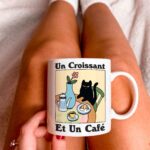 Black Cat Coffee Mug, Croissant Cafe Cat Mug, French Coffee Mug, Coffee Lover Gift Idea, Coffee Quote, Gift Mug, Aesthetic Ceramic Cup - Image 3