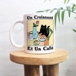 Black Cat Coffee Mug, Croissant Cafe Cat Mug, French Coffee Mug, Coffee Lover Gift Idea, Coffee Quote, Gift Mug, Aesthetic Ceramic Cup - Image 5