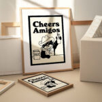 Cowboy Cat Print, Retro Drink Poster, Cowboy Cat Milk Posters, Cheers amigos Quote Prints, Kitchen Decor, Bar Decor Poster, UNFRAMED - Image 2