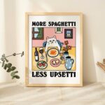 More Spaghetti Less Regretti Cat Print, Retro Diner Poster, Bistro Dining Pasta Posters, Italian Kitchen Prints Decor, Unique Art, UNFRAMED