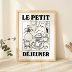 French Cafe Cat Print, Retro Drink Poster, Bistro Coffee Cake Posters, Le Petit Dejeuner Breakfast, Kitchen Decor, Unique Posters, UNFRAMED