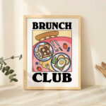 Eclectic Pink Kitchen Print, Brunch Club Cafe Poster, Pancake Food Illustration, Cute Dining Room Prints, Breakfast Posters, Dorm, UNFRAMED