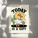Positive Cowboy Goose Print, Retro Howdy Poster, Western Duck Posters, Today is a Gift, Gratitude Decor, Christian Posters, UNFRAMED - Image 4
