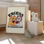 Drunk Cats Wine Print, Retro Drink Alcohol Poster, Cat Excess in Moderation Quote Posters, Unique Funny Prints, Kitchen Bar Decor, UNFRAMED - Image 4