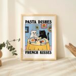 Pasta Dishes French Kisses Cat Print, Romantic Diner Poster, Bistro Dining Pasta Posters, Italian Kitchen Prints Decor, Unique Art, UNFRAMED - Image 6