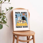 Pasta Dishes French Kisses Cat Print, Romantic Diner Poster, Bistro Dining Pasta Posters, Italian Kitchen Prints Decor, Unique Art, UNFRAMED - Image 2