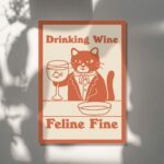 Distinguished Cat Print, Retro Wine Drink Alcohol Poster, Cat Milk Posters, Drinking Wine Feline Fine Prints, Kitchen Bar Decor, UNFRAMED - Image 5
