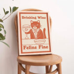 Distinguished Cat Print, Retro Wine Drink Alcohol Poster, Cat Milk Posters, Drinking Wine Feline Fine Prints, Kitchen Bar Decor, UNFRAMED - Image 6
