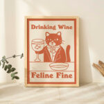 Distinguished Cat Print, Retro Wine Drink Alcohol Poster, Cat Milk Posters, Drinking Wine Feline Fine Prints, Kitchen Bar Decor, UNFRAMED - Image 3