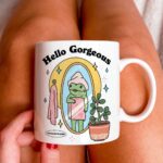 Retro Frog Self Love Coffee Mug, Hello Gorgeous Girly Mug, Coffee Lover Gift Idea, 80s Retro Quote, Frog Lover Gift Mug, Aesthetic Cup - Image 2