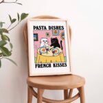 Pasta Dishes French Kisses Cat Print, Romantic Diner Poster, Bistro Dining Pasta Posters, Italian Kitchen Prints Decor, Unique Art, UNFRAMED - Image 4