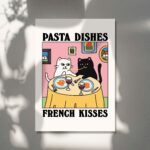 Pasta Dishes French Kisses Cat Print, Romantic Diner Poster, Bistro Dining Pasta Posters, Italian Kitchen Prints Decor, Unique Art, UNFRAMED - Image 5
