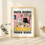 Pasta Dishes French Kisses Cat Print, Romantic Diner Poster, Bistro Dining Pasta Posters, Italian Kitchen Prints Decor, Unique Art, UNFRAMED - Image 5
