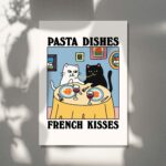 Pasta Dishes French Kisses Cat Print, Romantic Diner Poster, Bistro Dining Pasta Posters, Italian Kitchen Prints Decor, Unique Art, UNFRAMED - Image 4