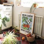 Mon Cheri French Cherry poster, Botanical Print, Flower Market poster, Flowers print, Retro Art, Blue Large Poster Prints, UNFRAMED - Image 3