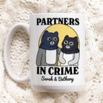 Custom Partners in Crime Mug, Bestie Ceramic Cup Personalized, Best Friend Colleage Cat Friendship mug, Birthday present, Christmas Gift,