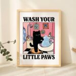 Wash your Paws Cat Print, Cute Bathroom Poster, Wash Room Childrens Washing up Posters, Kawaii Prints Decor, Unique Cats Art, UNFRAMED