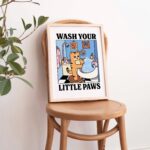 Wash your Paws Ginger Cat Print, Cute Bathroom Poster, Wash Room, Washing up Posters, Kawaii Prints Decor, Orange Tabby Cat Art, UNFRAMED - Image 4