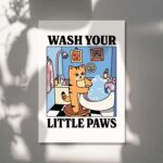 Wash your Paws Ginger Cat Print, Cute Bathroom Poster, Wash Room, Washing up Posters, Kawaii Prints Decor, Orange Tabby Cat Art, UNFRAMED - Image 5