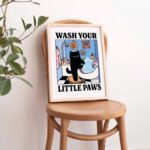 Wash your Paws Cat Print, Cute Bathroom Poster, Wash Room Childrens Washing up Posters, Kawaii Prints Decor, Unique Cats Art, UNFRAMED - Image 4