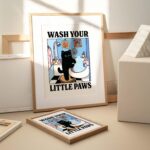 Wash your Paws Cat Print, Cute Bathroom Poster, Wash Room Childrens Washing up Posters, Kawaii Prints Decor, Unique Cats Art, UNFRAMED - Image 2