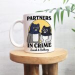 Custom Partners in Crime Mug, Bestie Ceramic Cup Personalized, Best Friend Colleage Cat Friendship mug, Birthday present, Christmas Gift, - Image 3