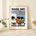 Wash Dry Fold Repeat Cat Print, Cute Bathroom Poster, Wash Room, Laundry Room Posters, Laundrette Prints Decor, Unique Cats Art, UNFRAMED