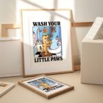 Wash your Paws Ginger Cat Print, Cute Bathroom Poster, Wash Room, Washing up Posters, Kawaii Prints Decor, Orange Tabby Cat Art, UNFRAMED - Image 3