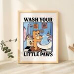 Wash your Paws Ginger Cat Print, Cute Bathroom Poster, Wash Room, Washing up Posters, Kawaii Prints Decor, Orange Tabby Cat Art, UNFRAMED