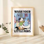 Wash your Paws Dog Print, Cute Bathroom Poster, Wash Room Childrens Washing up Posters, Kawaii Prints Decor, Unique Cats Art, UNFRAMED