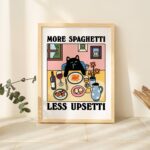More Spaghetti Less Regretti Black Cat Print, Retro Diner Poster, Bistro Dining Pasta Posters, Unique Italian Kitchen Prints Decor, UNFRAMED